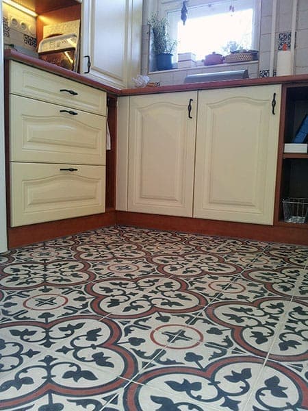 Small kitchen with yamia tiles marrakesh cement tiles
